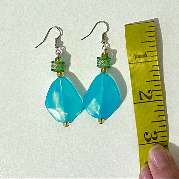 Handmade Earrings - Blue and Gold Beaded Dangle - Picture 7 of 7